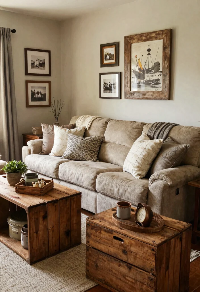 28 Rustic Reclining Sectional Ideas for a Cozy Living Room - 12. Rustic Recliner Sectional with Farmhouse Decor 1