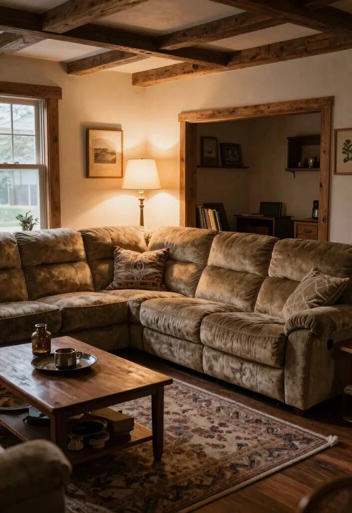 28 Rustic Reclining Sectional Ideas for a Cozy Living Room - 19. Creating Zones with Your Sectional 1