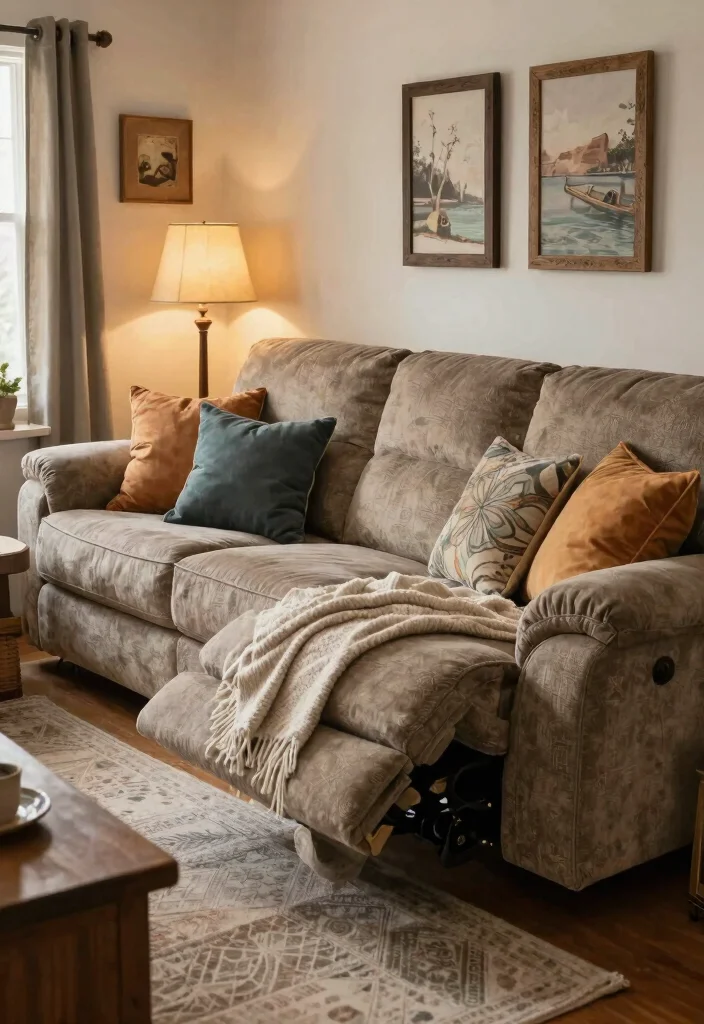 28 Rustic Reclining Sectional Ideas for a Cozy Living Room - 22. Family-Friendly Fabric Choices 1