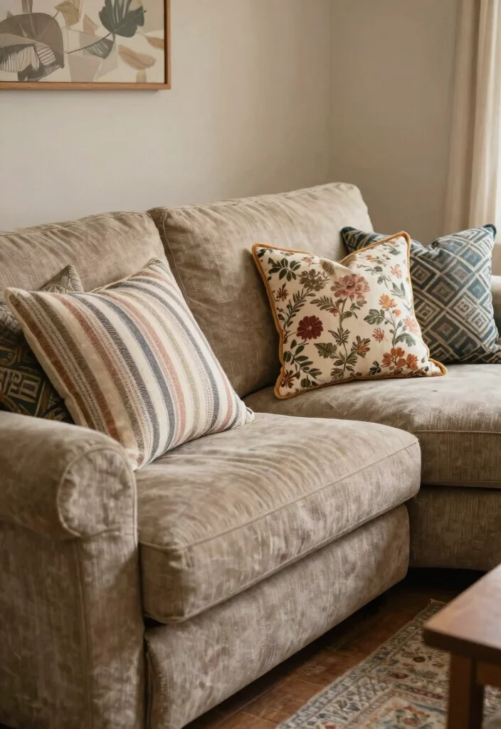 28 Rustic Reclining Sectional Ideas for a Cozy Living Room - 23. Mixing Patterns for a Fun Look 1