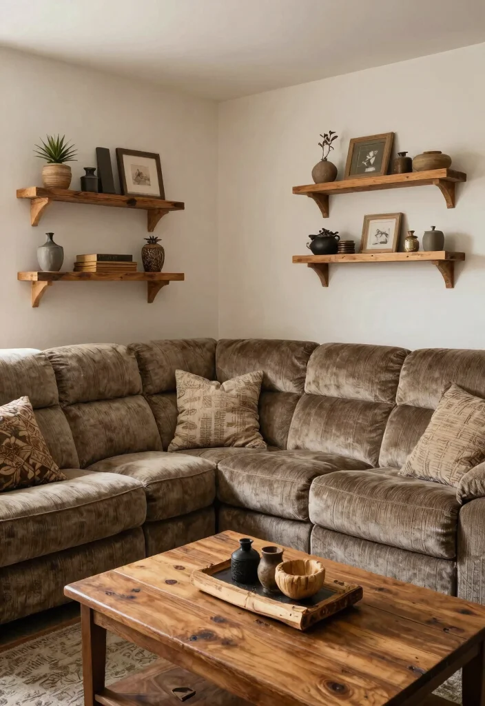 28 Rustic Reclining Sectional Ideas for a Cozy Living Room - 24. DIY Rustic Decor Elements 1