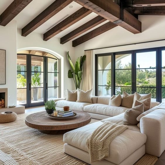 28 Rustic Reclining Sectional Ideas for a Cozy Living Room - 8. Textured Fabric Sectional with Farmhouse Elements 1