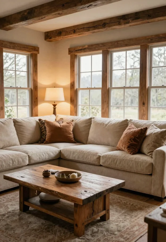 28 Rustic Reclining Sectional Ideas for a Cozy Living Room - 9. Wraparound Sectional for Large Spaces 1