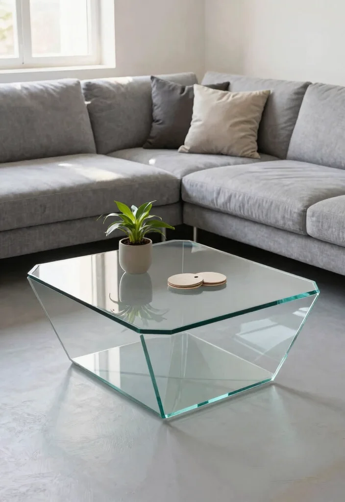 28 Sleek Coffee Table Ideas for a Minimalist Living Room - 1. Geometric Glass Coffee Table 1