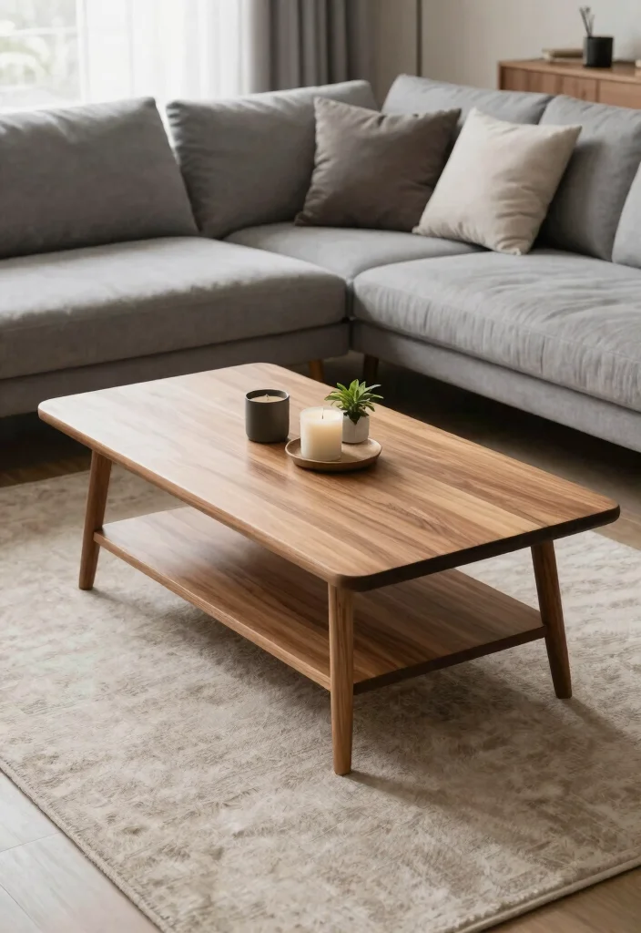 28 Sleek Coffee Table Ideas for a Minimalist Living Room - 14. Minimalist Teak Coffee Table 1