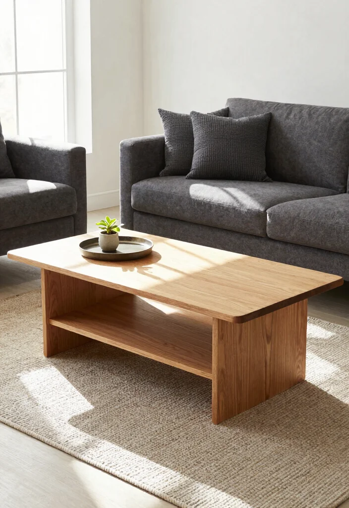 28 Sleek Coffee Table Ideas for a Minimalist Living Room - 2. Wooden Minimalist Coffee Table 1