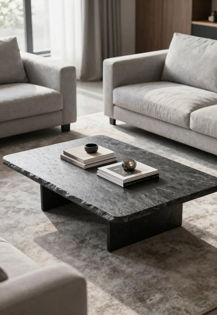 28 Sleek Coffee Table Ideas for a Minimalist Living Room - 23. Elegant Slate Coffee Table 1
