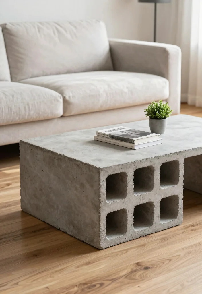 28 Sleek Coffee Table Ideas for a Minimalist Living Room - 28. Minimalist Concrete Block Coffee Table 1