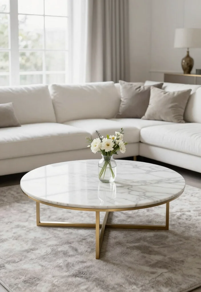 28 Sleek Coffee Table Ideas for a Minimalist Living Room - 4. Round Marble Coffee Table 1