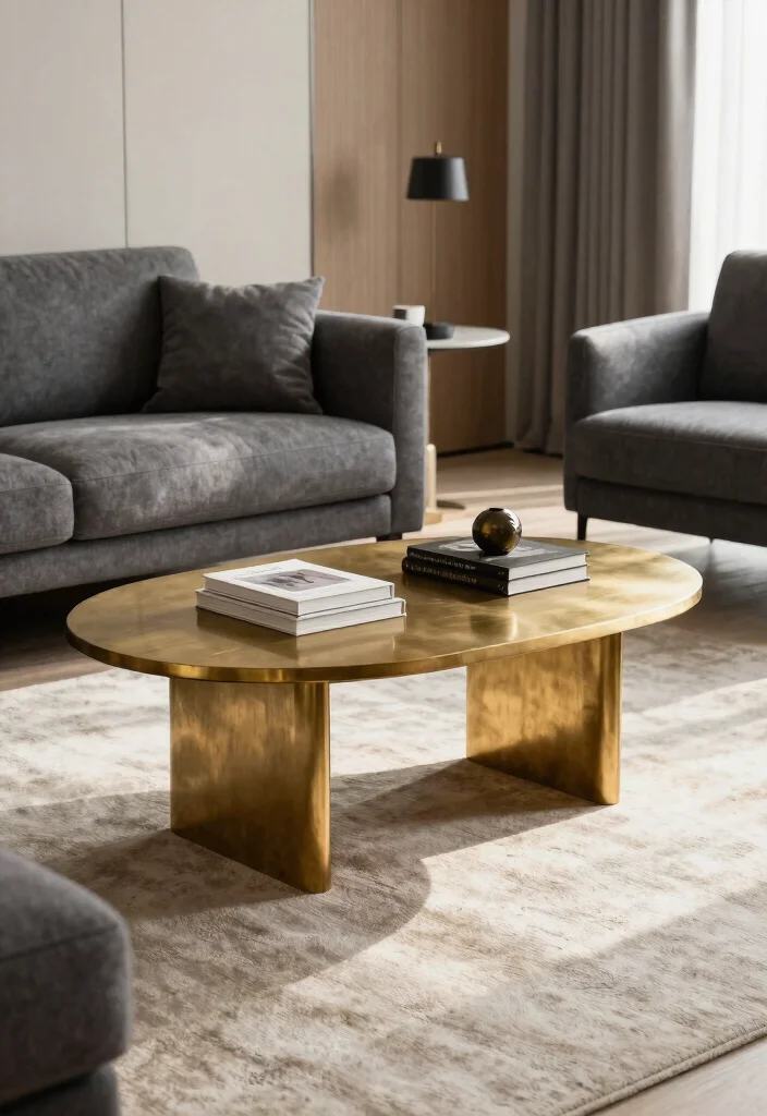 28 Sleek Coffee Table Ideas for a Minimalist Living Room - 9. Elegant Brass Coffee Table 1