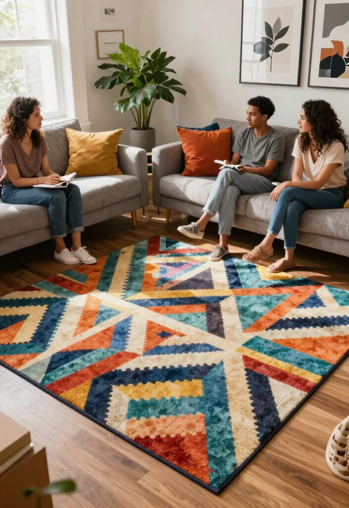 29 Indoor Area Rugs That Enhance Your Living Room Floor - 1. Vibrant Geometric Patterns 1