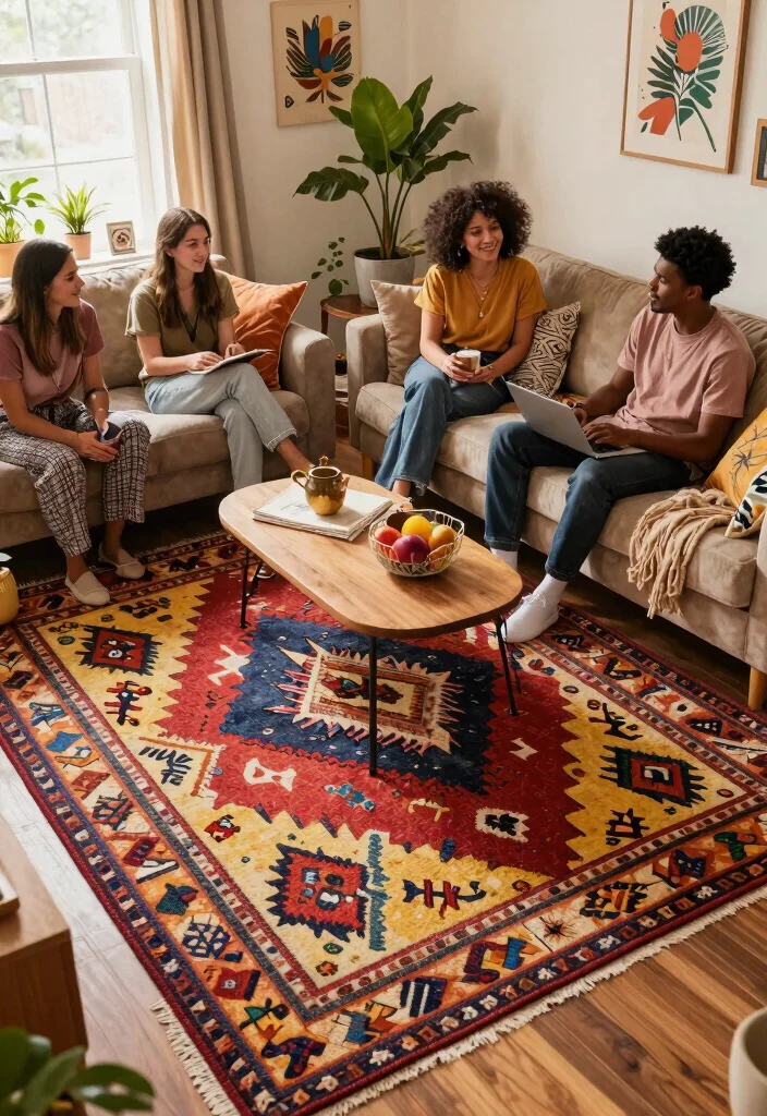 29 Indoor Area Rugs That Enhance Your Living Room Floor - 11. Colorful Tribal Patterns 1