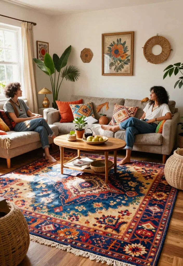 29 Indoor Area Rugs That Enhance Your Living Room Floor - 13. Bohemian Textures 1