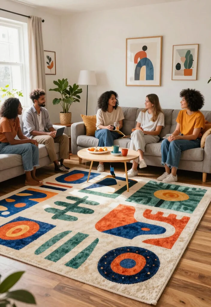 29 Indoor Area Rugs That Enhance Your Living Room Floor - 18. Whimsical Graphic Prints 1