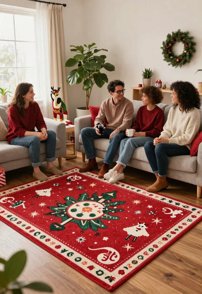 29 Indoor Area Rugs That Enhance Your Living Room Floor - 27. Festive Holiday Rugs 1