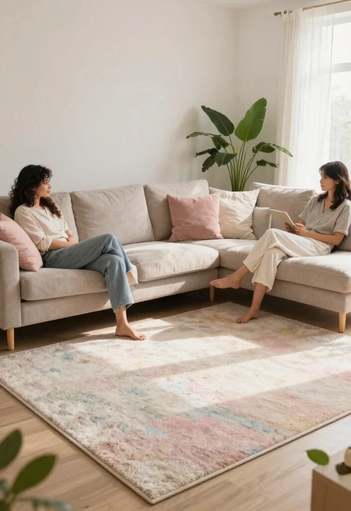 29 Indoor Area Rugs That Enhance Your Living Room Floor - 4. Soft Pastels for a Calm Retreat 1