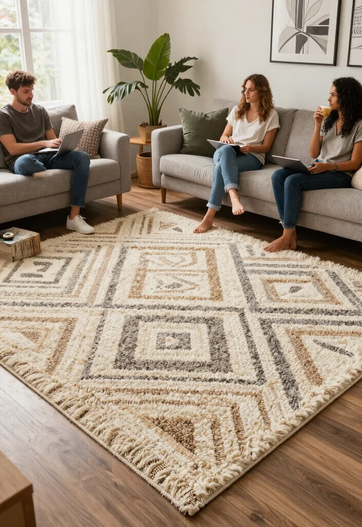 29 Indoor Area Rugs That Enhance Your Living Room Floor - 5. Textured Layered Designs 1