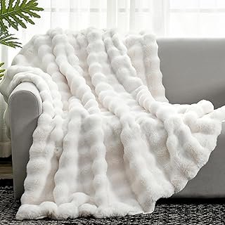 Cozy Bliss Faux Fur Throw Blanket for Couch, Fuzzy Soft Plush Thick Bubb...