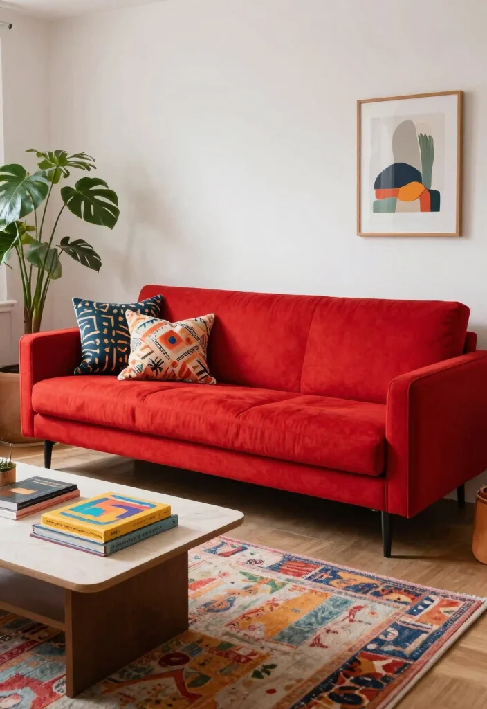 30 Big Couches for Small Living Rooms That Actually Fit - 13. Bold Color Choices 1
