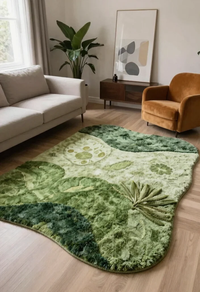 30 Big Rug Living Room Ideas to Define Your Space - 11. Artistic Shapes 1