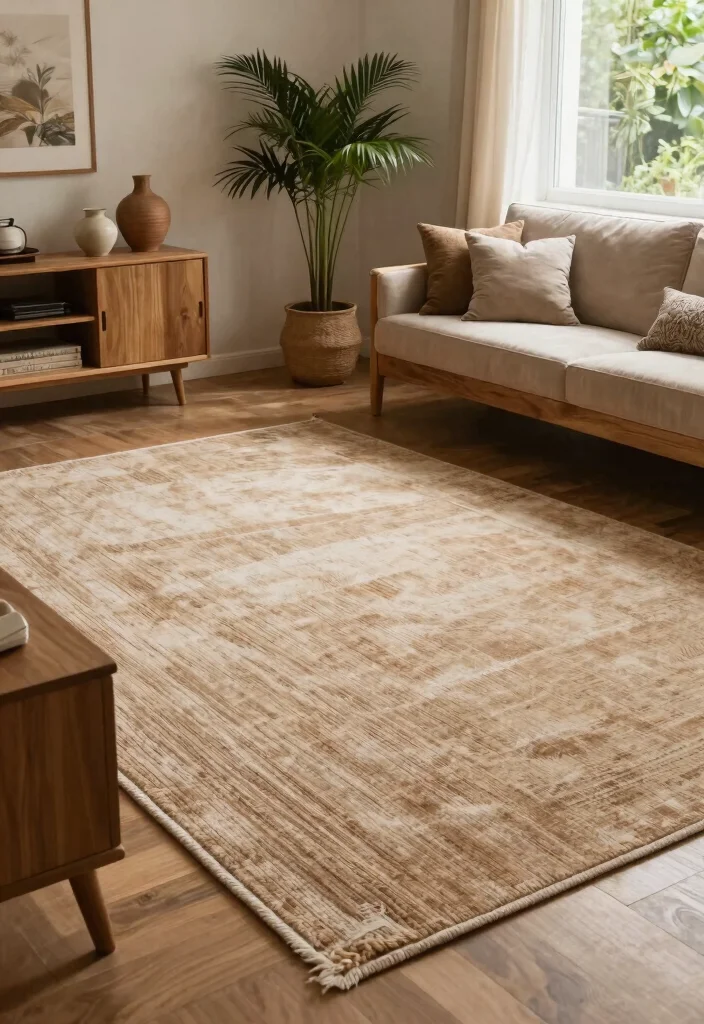 30 Big Rug Living Room Ideas to Define Your Space - 16. Hues of the Earth 1