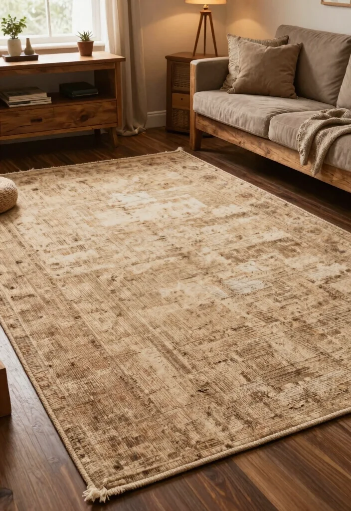 30 Big Rug Living Room Ideas to Define Your Space - 20. Rustic Charm 1
