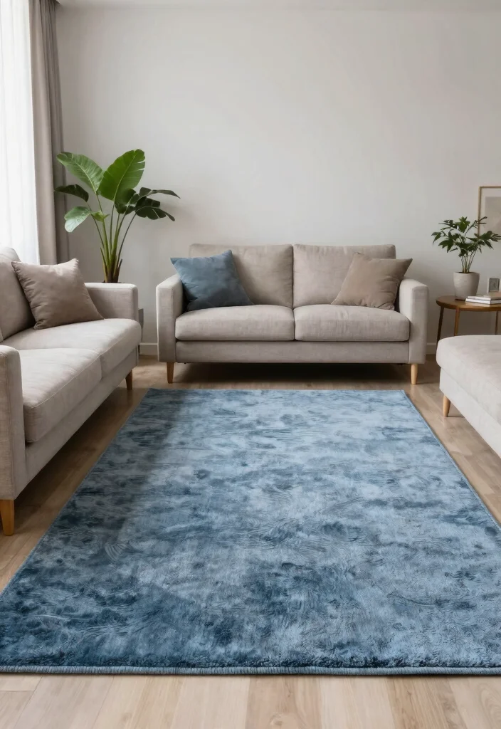 30 Big Rug Living Room Ideas to Define Your Space - 23. Calming Blue Hues 1