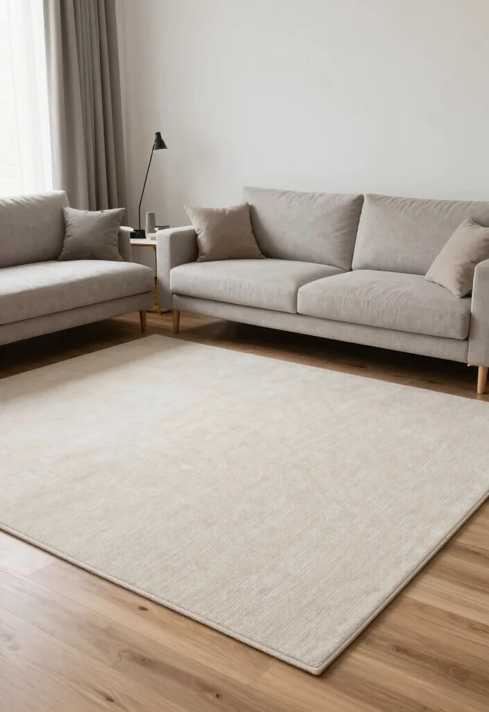 30 Big Rug Living Room Ideas to Define Your Space - 6. Minimalist Magic 1