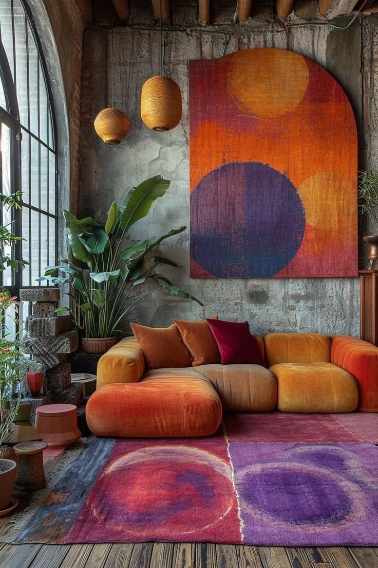 30 Big Rug Living Room Ideas to Define Your Space - 7. Artistic Flair 1