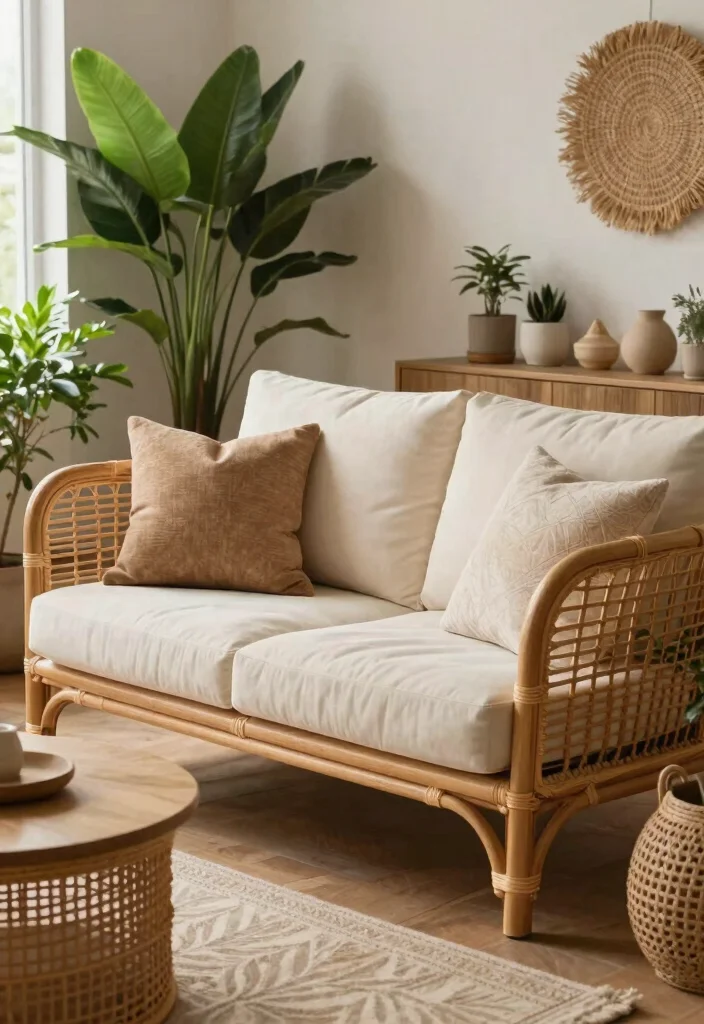 30 Comfy Couches for the Living Room of Your Dreams - 18. The Trendy Rattan Couch 1