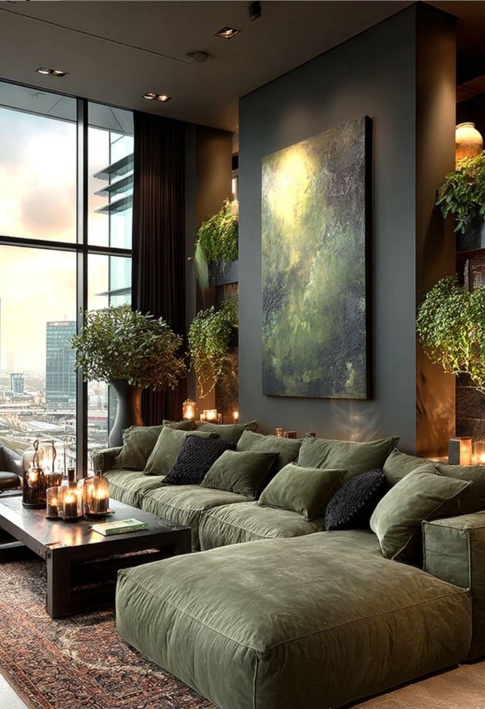 30 Green Sofa Living Room Ideas That Feel Fresh & Modern - 10. Artistic Flair: Creative Decor 1
