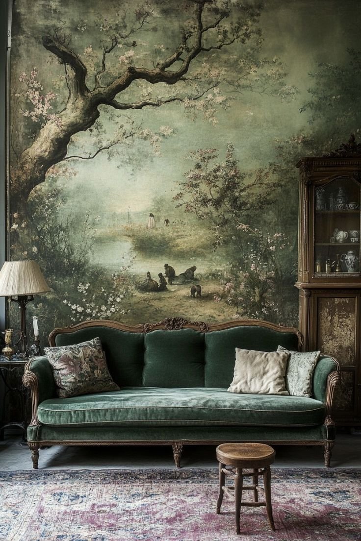 30 Green Sofa Living Room Ideas That Feel Fresh & Modern - 22. Textured Walls: Add Dimension 1
