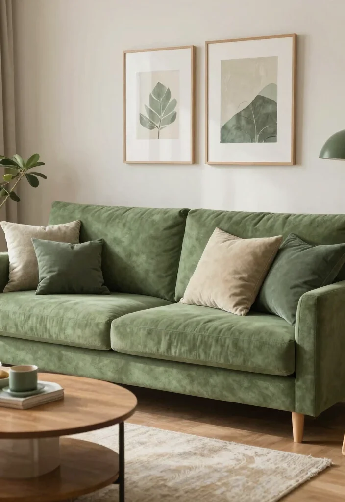 30 Green Sofa Living Room Ideas That Feel Fresh & Modern - 30. Peaceful Palette: Soft Greens 1
