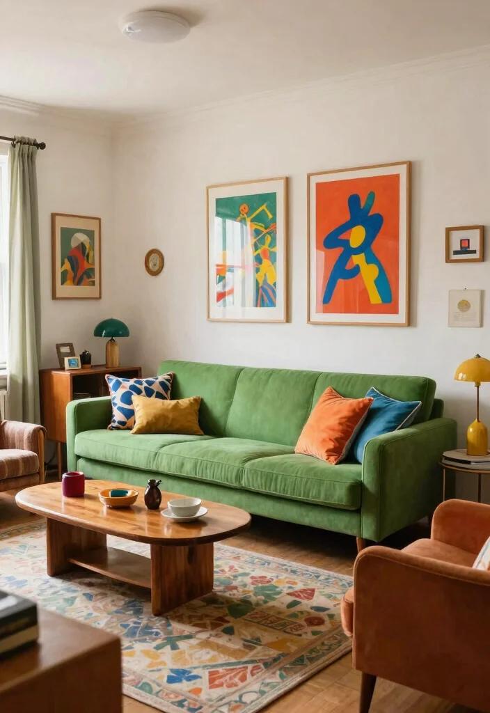 30 Green Sofa Living Room Ideas That Feel Fresh & Modern - 4. Eclectic Arrangement: Mix and Match 1