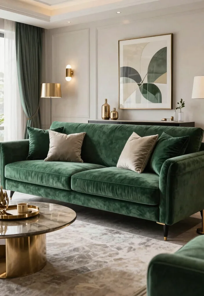 30 Green Sofa Living Room Ideas That Feel Fresh & Modern - 8. Modern Glam: Luxe Finishings 1