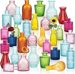 32 PCS Assorted Vintage Bud Vases, Colorful Glass Small Vases Bulk, for ...
