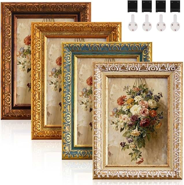 4 Pack Ornate Vintage Picture Frame Sets, 5 x 7 Inch Ornate Vintage Phot...
