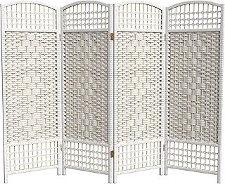 4 ft. Short Fiber Weave Folding Screen - White - 4 Panels
