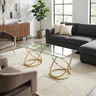 48'' Modern Glass Coffee Table with Ring-Shaped Frames, 1/4Inch 6mm Clea...