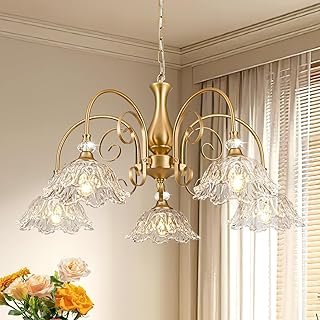 5-Light Vintage Chandeliers in Matte Brass Finish with Crystal Glass Sha...