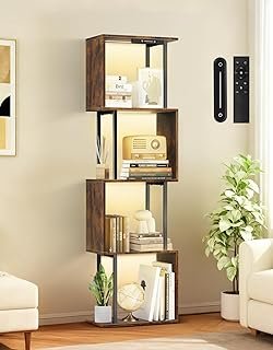 5 Tier S-Shaped Geometric Bookshelf with LED Light, 3 Color Temperatures...