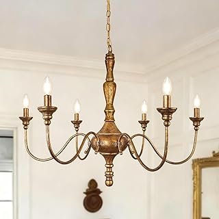 6-Light Farmhouse Chandelier for Dining Room, Antique Gold Rustic Chande...