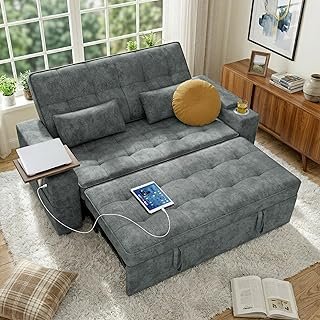 65in Sleeper Sofa Bed, 3 in 1 Pull Out Couch with Chenille Fabric Conver...