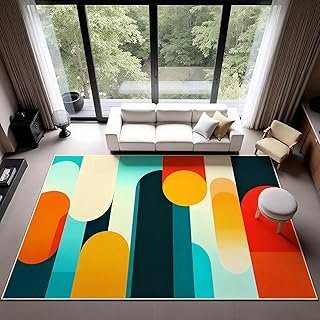 6x9 Geometric Area Rug, Modern Geometric Abstract Colorful Rug, Mid Cent...