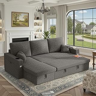 82 Inch L-Shape Sectional Couch, 4-in-1 Multifunctional Pull-Out Couch S...