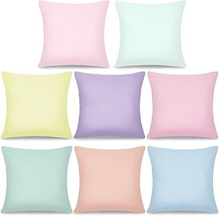 8Pcs 18 x 18 Inch Decorative Throw Pillow Covers Pastel Mix Color Pillow...