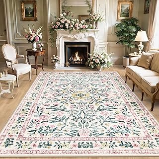 8x10 Area Rugs for Living Room: Floral Washable Rug Vintage Large Soft B...
