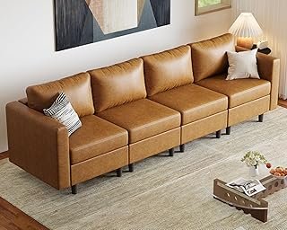 ABCASA Faux Leather Modular Sectional Sofa with Storage Seat, 118.5