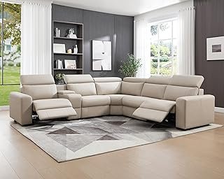 AMERLIFE Power Recliner Sectional Sofa with Storage/USB Port, Leather Re...