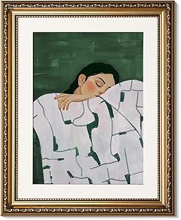 ARPEOTCY Gold Framed Canvas Wall Art, Sofa Sleeping Woman Art Prints, Co...